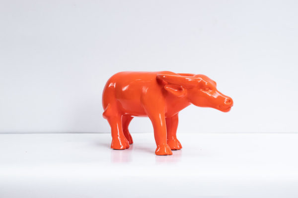 Home Decor Lacquered Sculpture from Papier Mache: The Radiant Orange Buffalo