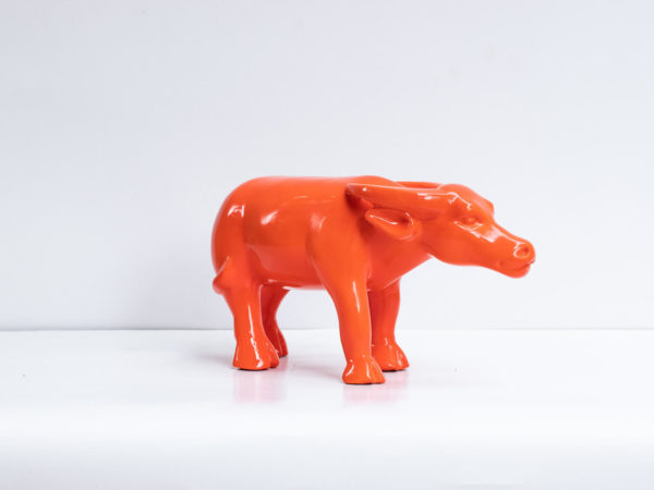 Home Decor Lacquered Sculpture from Papier Mache: The Radiant Orange Buffalo