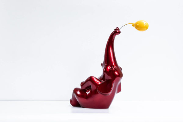 Green Signature Home Décor, a rare sustainable papier mache art deco sculpture- The Happy Red Elephant