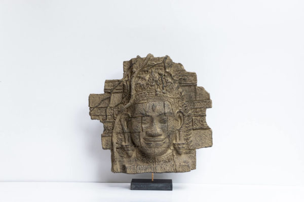 Illusion art of antique carving, made in papier mache, sustainable and super light: The Head of Bayon Temple from Angkor Wat!