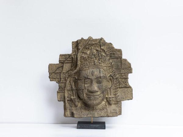 Illusion art of antique carving, made in papier mache, sustainable and super light: The Head of Bayon Temple from Angkor Wat!