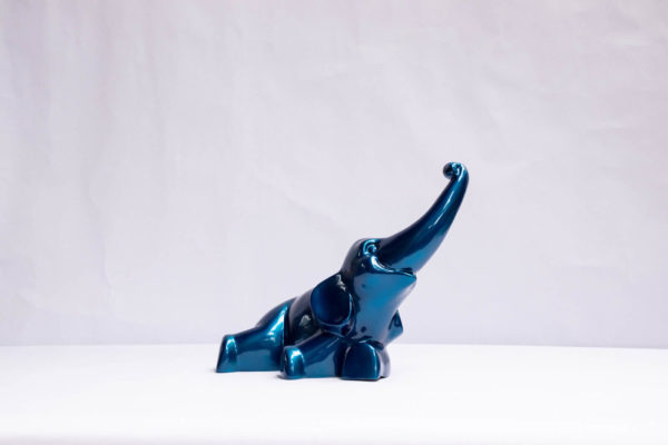 Fun sculpture made from lacquered papier-mâché, The Charming Blue Elephant